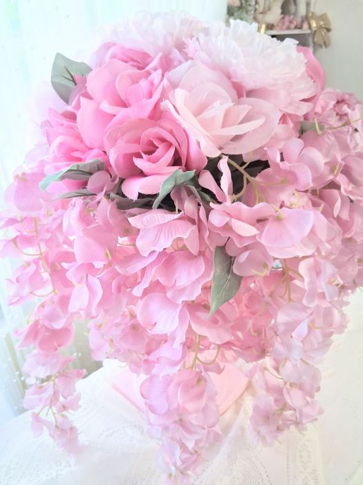 Pink Rose and Pink Wisteria Pink Urn Floral Arrangement