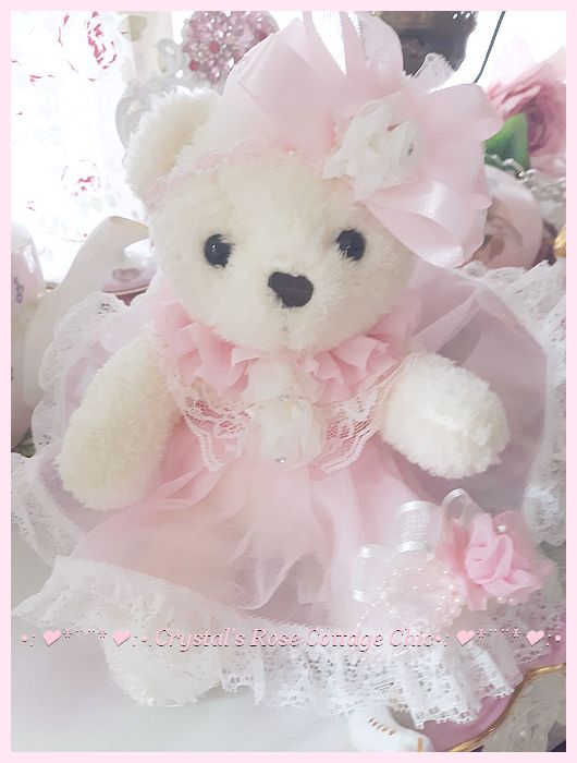 Sweet White Bear in Pink Tutu Dress with Lace...Free Shipping