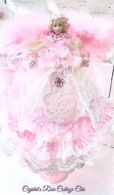 Pink Crystal Star Angel Tree Topper 12"...FREE Shipping
