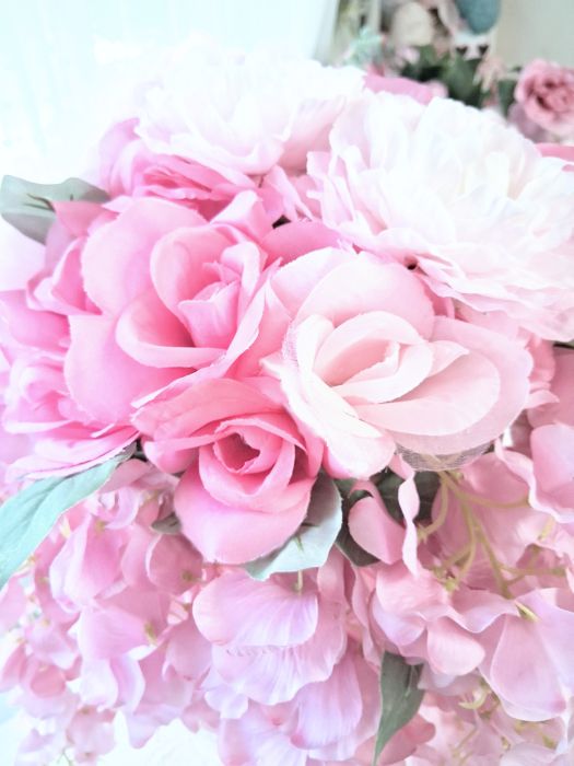 Cutom Pink Vintage Urn Pink Wisteria Pink Roses Floral Arrangement
