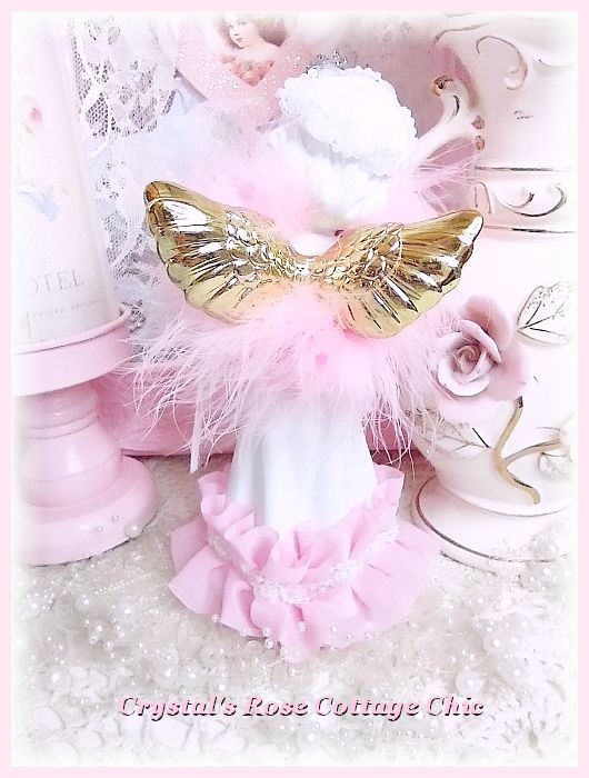 Pink Bling Golden Wings Cherub Figurine