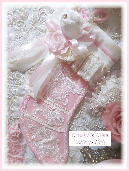 Shabby Chic Pink Deer Stocking...Free Shipping
