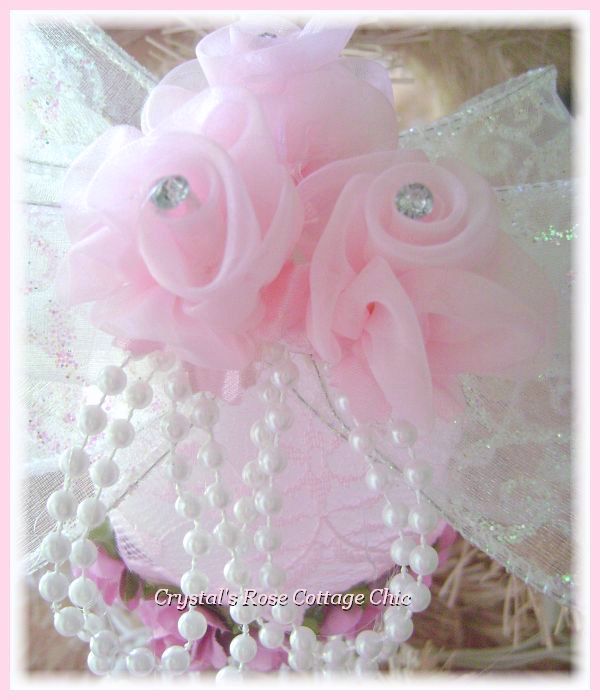 Pink Rosette with Iridescent Glitter Bows Ornament