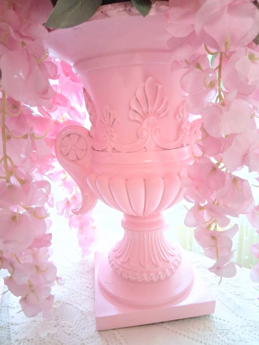 Cutom Pink Vintage Urn Pink Wisteria Pink Roses Floral Arrangement