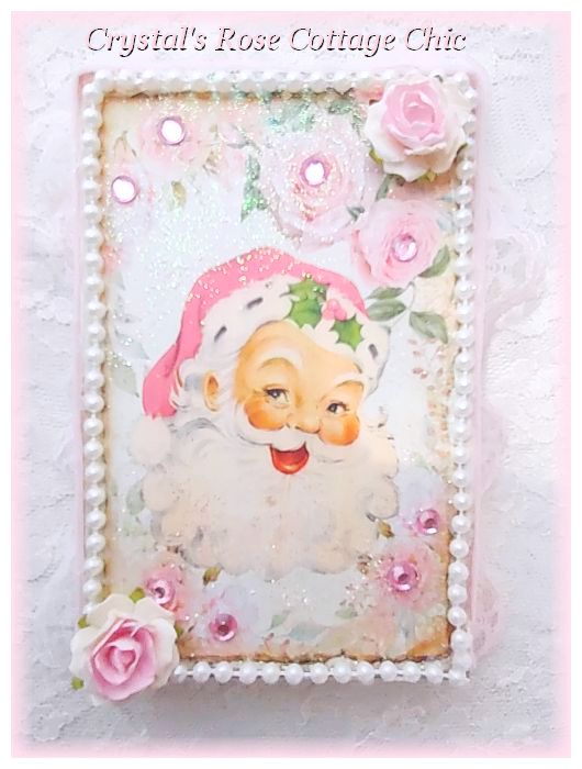 Vintage Pink Santa Block Plaque....Free Shipping