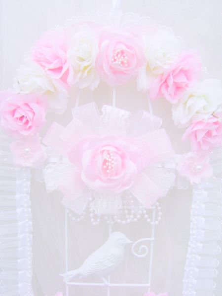 Romantic Pink Rose White Pearl Bird Cage Wall Decor