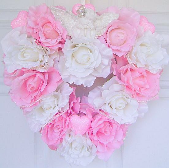 Romantic Pink Rose Heart Wreath