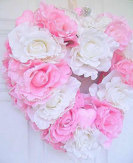 Romantic Pink Rose Heart Wreath