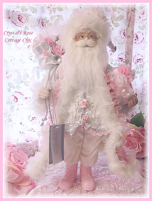 Pink Rose, White and  Silver Santa