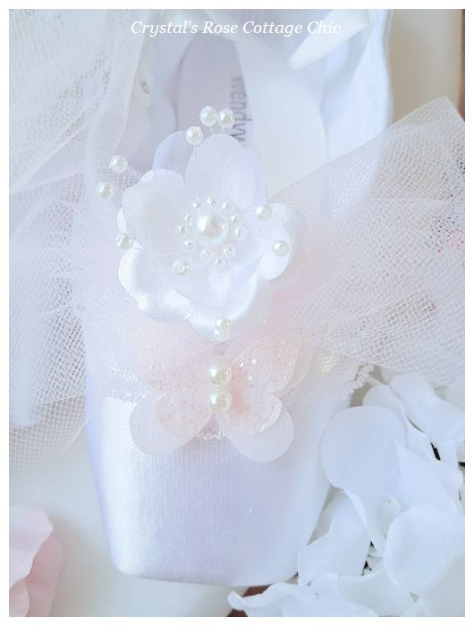 Pretty Pink Butterfly and White Flower Pointe Shoes