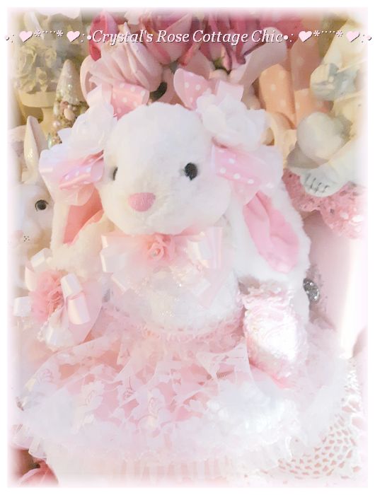 Precious Pink and White Easter Bunny..Free Shipping