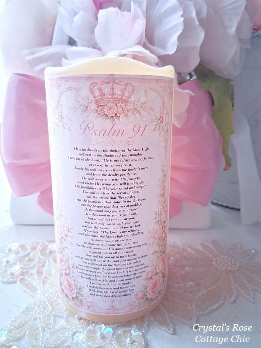 Pink Rose Psalm 91 LED Timer Candle...FREE SHIPPING