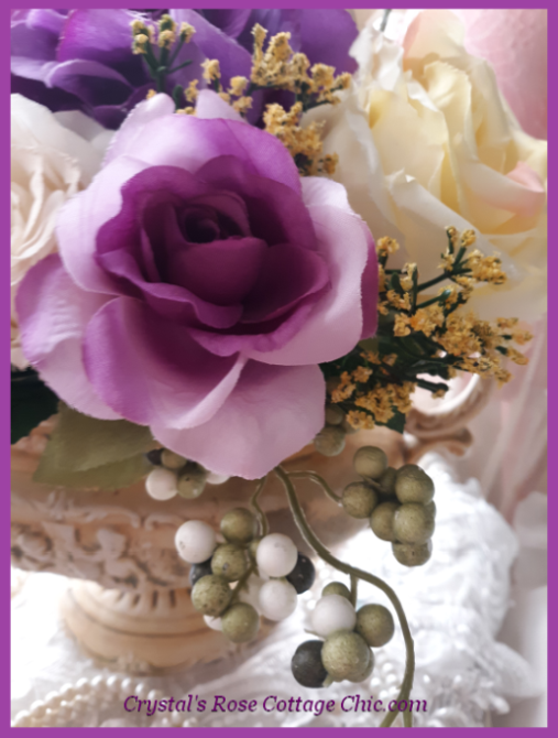 Purple Ivory Roses Vintage Gold Cherub Centerpiece