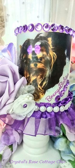 pet photo remembrance gift LED candle rose pearls bows ruffle fur baby Mom