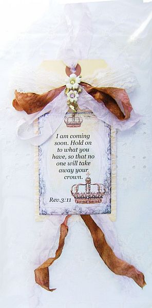 Rev. 3 verse 11 Scripture Crown Tag