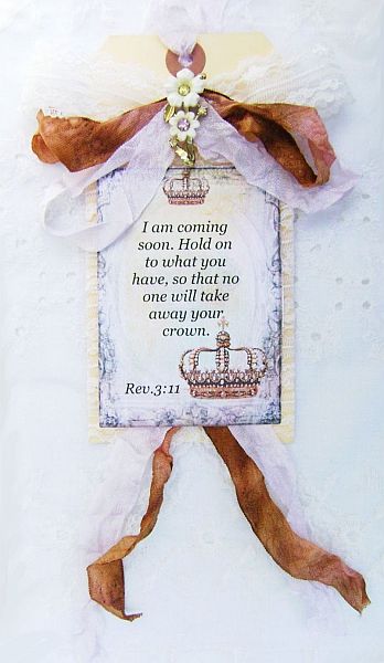 Rev. 3 verse 11 Scripture Crown Tag