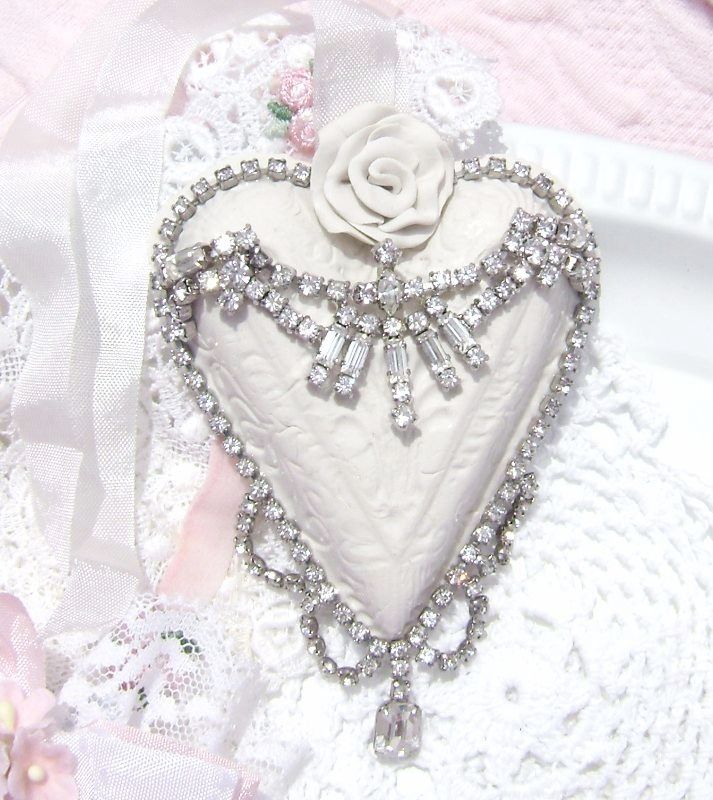 Shabby White Rose Vintage Charm Heart Ornament