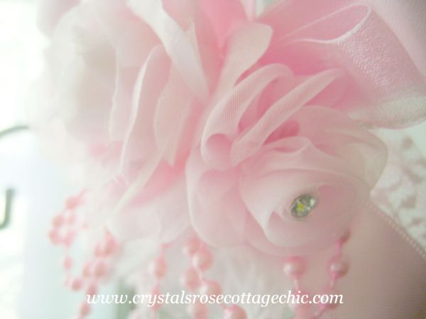 Romantic Pink Rose and Rhinestone Ornament