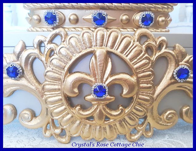 Gold and Pewter Bed Crown Canopy Teester with Royal Blue Sapphires