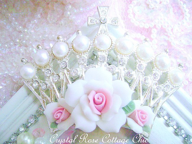 Shabby Cottage White Crown Jeweled Frame