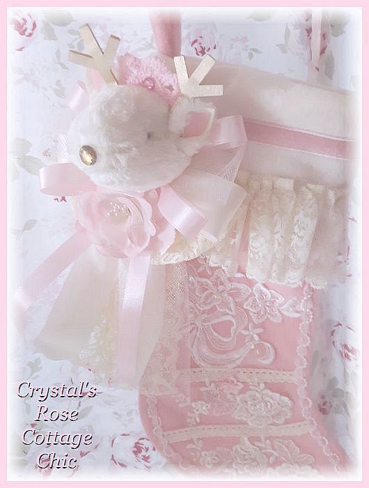 Shabby Chic Pink Deer Stocking...Free Shipping