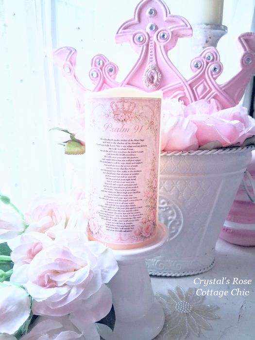 Pink Rose Psalm 91 LED Timer Candle...FREE SHIPPING