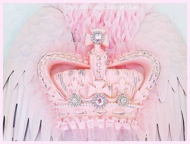 Shabby Pink Bejeweled Crown Wings