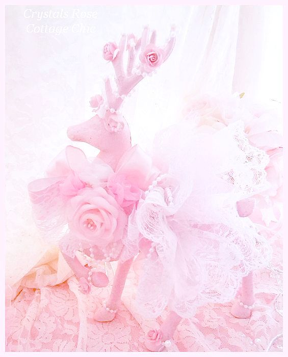 Shabby Pink Rose Christmas Deer