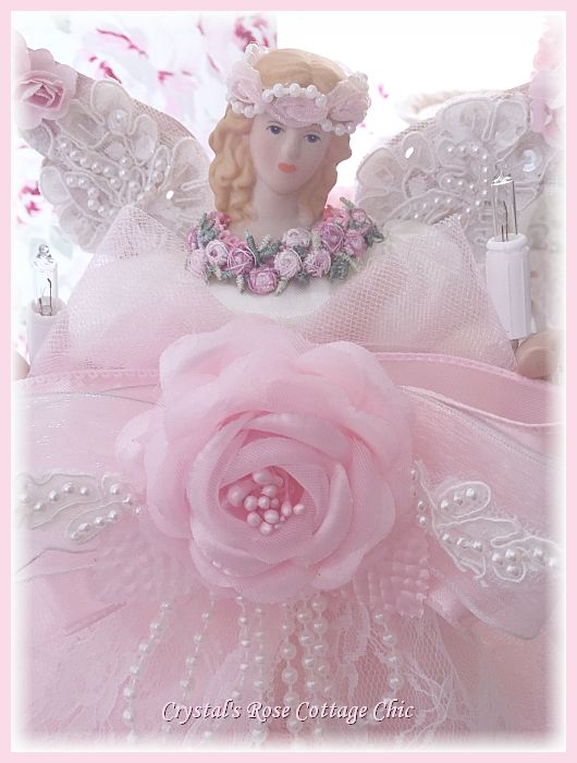 Shabby Chic Pink Rose Lace Angel Tree Topper