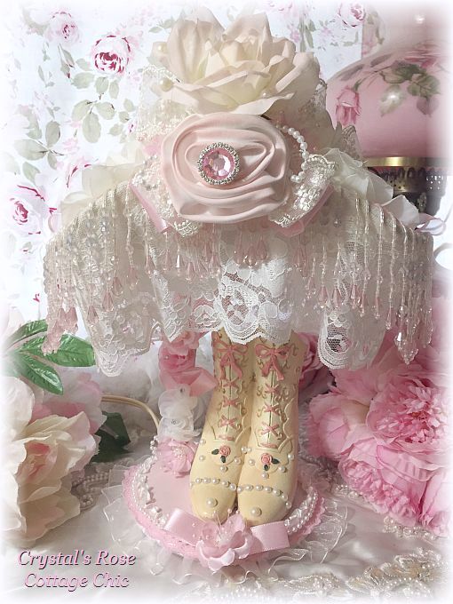Pair of Victorian Boot Pink Rose Hat Lamps