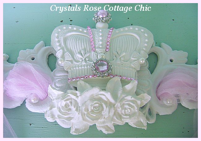 Shabby Chic Chippy Roses Pediment / Bed Crown