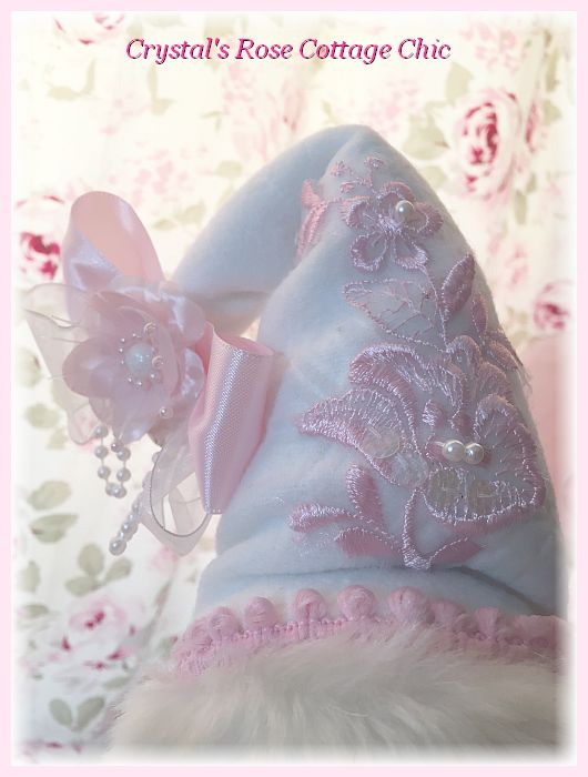 20" Shabby Pink and White Santa Tree Topper