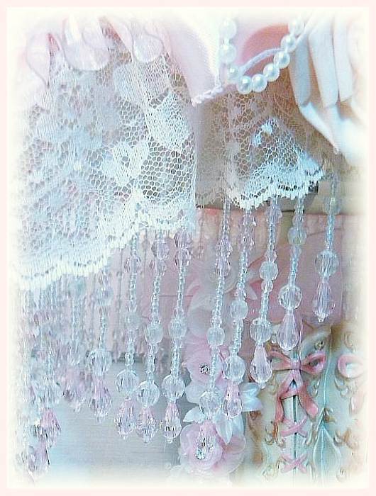 Pink Beaded Fringe Victorian Hat & Boot Lamp