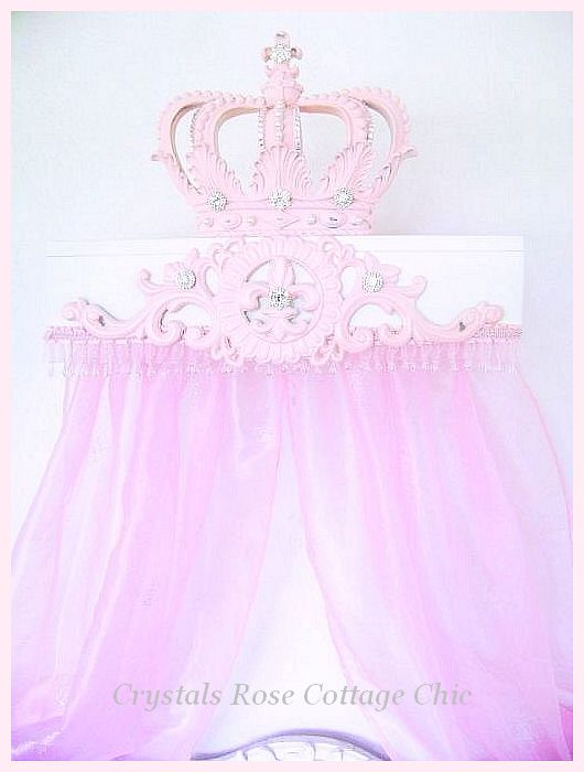 Shabby Pink Fleur de Lis Bed Crown Teester Canopy