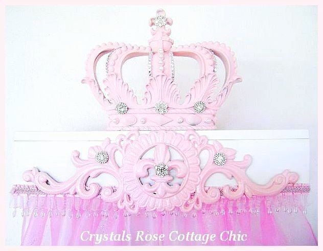 Shabby Pink Fleur de Lis Bed Crown Teester Canopy