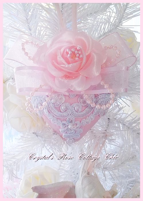 Shabby Pink Rose Victorian Lace Heart