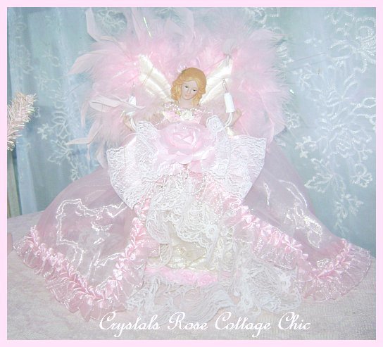 Shabby Pink and Ivory Angel Tree Topper
