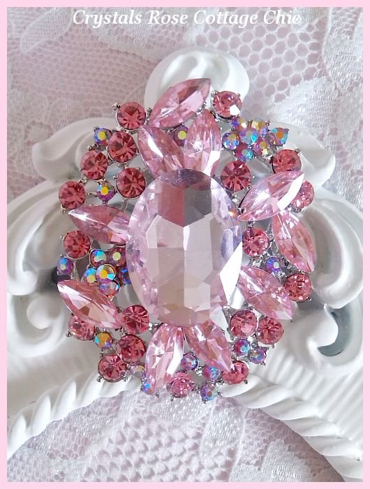 Shabby White Oval Frame with Pink Crystals