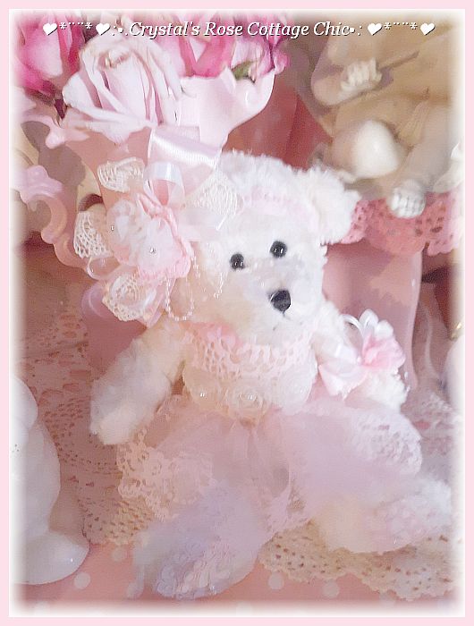 Darling White Bear with Pink Lace..Free Shipping