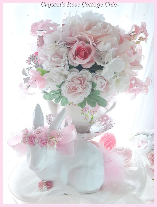 Shabby Bunny with Pink Bows & Roses