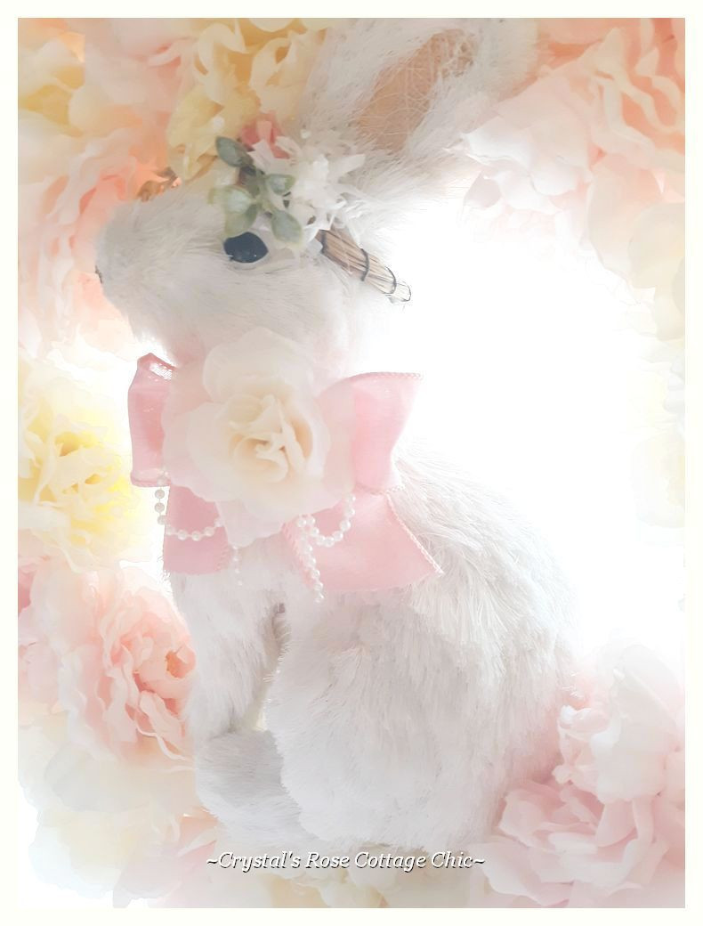 White Bunny Floral Easter Wreath...Free Shipping