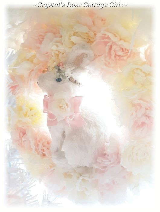 White Bunny Floral Easter Wreath...Free Shipping