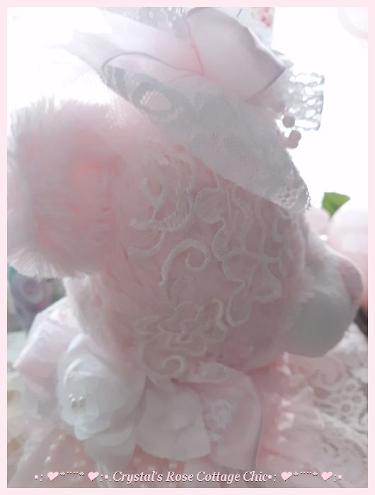 Sweet Shabby Pink Bear with White Lace and Roses..Free Shipping