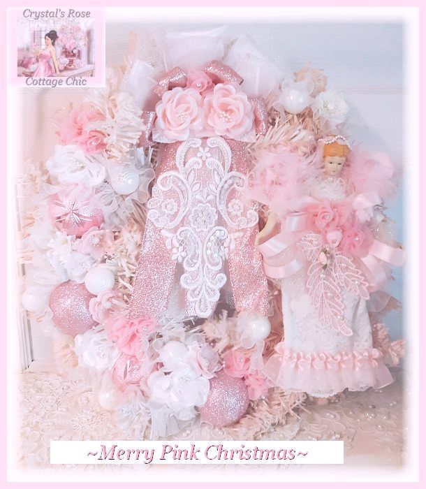 Shabby Chic Pink Angel Christmas Wreath