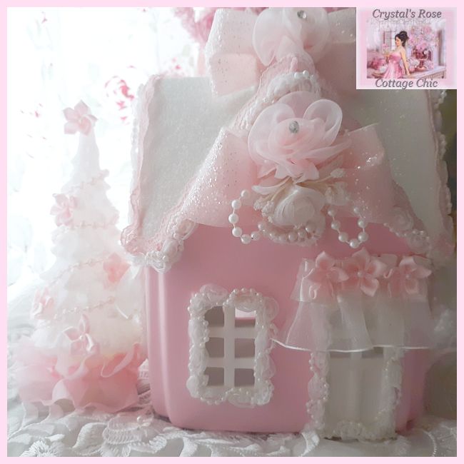 Light Up Shabby Pink Christmas Cottage with Free Tree