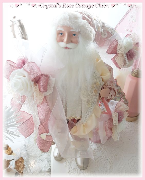 Delightful Dusty Pink Rose Santa with Ivory Vintage Lace..Free Shipping