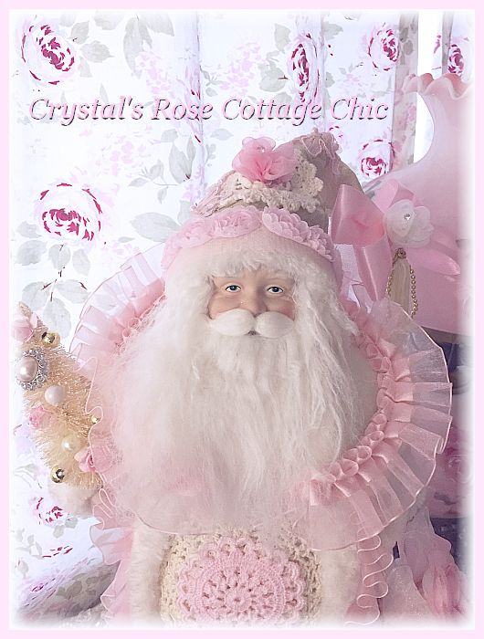 Shabby Pink Doily & Roses Santa