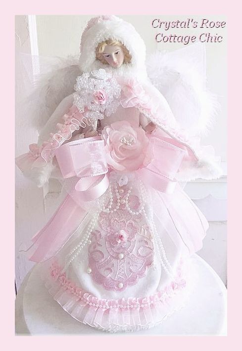 Shabby Pink Rose Snowflake Angel