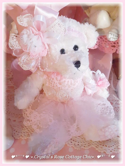 Darling White Bear with Pink Lace..Free Shipping