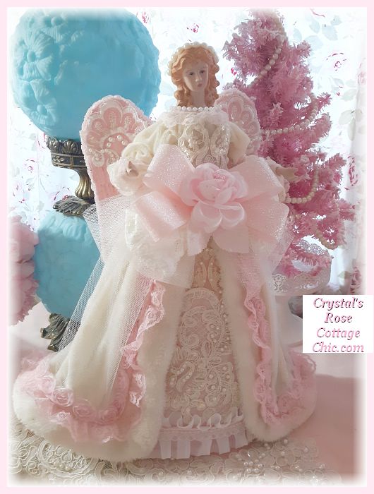Shabby Chic Pink Princess Christmas Angel Tree Topper